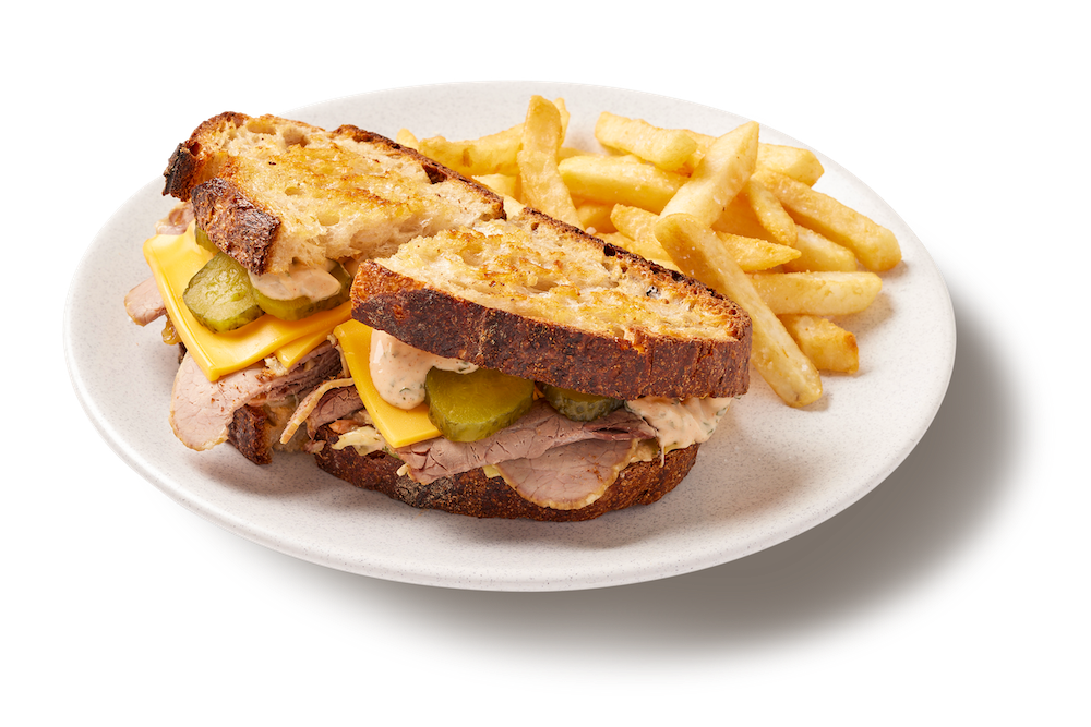 Loaded Roast Beef Sandwich with beer battered chips