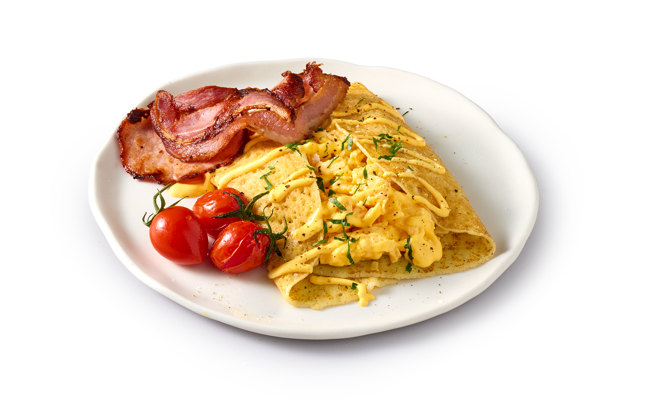 Eggs & Bacon Benny Crepes